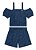 Conjunto Infantil feminino Blusa Cropped e Shorts Meia Malha Mesclada - Imagem 1
