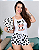 Pijama Feminino Baby Doll Kit Com Chinelo De Dedo Vaquinha Preta - Imagem 2