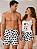 Pijama Baby Doll Branco Casal Vaquinha Preta + Bermuda Masculina Vaquinha - Imagem 3