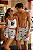 Pijama Cropped Branco Casal Gatinho Colorido + Bermuda Masculina - Imagem 2