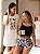 Kit 2 Peças Camisola Branca Vaquinha + Cropped Preto Shorts Vaquinha Preta - Imagem 1
