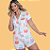 Pijama Americano Fluity - Branco e Verde - Gatinho - Imagem 2