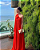 vestido com laço plissado vermelho - Imagem 1