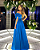 vestido azul flores drapeado - Imagem 1