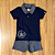 Conjunto Marlan Camiseta Polo Azul Marinho e Shorts Moletinho Quadriculado Cinza Tam 1 - Imagem 1