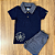 Conjunto Marlan Camiseta Polo Azul Marinho e Shorts Moletinho Quadriculado Cinza Tam 1 - Imagem 2
