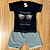 Conjunto Elian Camiseta Estampada Preta e Shorts Moletinho Listrado Verde Tam 2 - Imagem 1