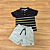 Conjunto Infantil Glinny – Camiseta Polo Preta Listrada e Bermuda Cinza - Tam 1. - Imagem 1