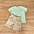 Conjunto Infantil Glinny – Camiseta Verde Água Estampada e Bermuda Bege - Tam 3. - Imagem 1