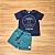 Conjunto Infantil Glinny – Camiseta Azul Marinho Estampada e Bermuda Verde Escuro - Tam 2. - Imagem 1