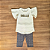 Conjunto Infantil Glinny – Blusa Off White Bordada e Calça Corsário Estampada Azul Marinho - Tam 3. - Imagem 1