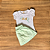 Conjunto Infantil Glinny – Blusa Estampada Branca com Brilho e Saia de Lese Verde Água - Tam 1. - Imagem 2