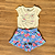 Conjunto Infantil Boca Grande – Blusa Estampada Off White com Brilho e Shorts Estampado Azul - Tam 1. - Imagem 1