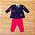 Conjunto Meia Estação Kyly Blusa ML Estampada Azul Marinho Calça Legging Vermelha Tam M - Imagem 1