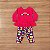 Conjunto Meia Estação Menina Kyly Blusa ML Estampada Vermelha Calça Estampada Azul Marinho Tam M - Imagem 1
