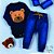 Conjunto Para Bebê Body E Calça Jeans Bordado Urso - Marinho - Imagem 1