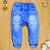 Calça Para Bebê Jeans Jogger Bolsinho Bordado - Azul Claro - Imagem 3