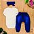 Conjunto Para Bebê Body Longo Creme E Calça Jeans Com Faixinha - Imagem 3