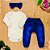 Conjunto Para Bebê Body Longo Creme E Calça Jeans Com Faixinha - Imagem 1