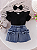 Conjunto de 3 peças para Menina Bebê Camiseta de Manga Curta Canelada , Saia Denim com Elástico na Cintura e Decoração de Borboleta, e Conjunto de Elástico para Cabelo - Imagem 7