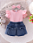 Conjunto de 3 peças para Menina Bebê Camiseta de Manga Curta Canelada , Saia Denim com Elástico na Cintura e Decoração de Borboleta, e Conjunto de Elástico para Cabelo - Imagem 8