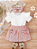 Roupa de verão para bebê menina - blusa doce de manga curta com babados, decoração de laço e conjunto de saia - Imagem 1