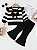 Conjunto Top de Manga Longa com Gola Triband e Decoração de Laço e Calça Flare de Cor Sólida para Menina - Imagem 1
