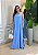 Vestido Longo Linho Tamanho Único com Argola e Fenda Lateral - Azul - Imagem 1
