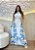 Vestido Midi Branco em Crepe com Estampa Floral Azul e Amarração nas Costas - Imagem 1