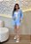 Conjunto em Viscolinho Azul com Camisa Manga Longa e Short com Elástico - Imagem 1
