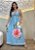 Vestido Midi Feminino Viscolinho Azul Floral com Nó Frontal e Alças Reguláveis - Imagem 1