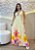 Vestido Longo Feminino Viscolinho Listrado Amarelo com Flores e Decote V - Imagem 1