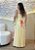 Vestido Longo Feminino Viscolinho Listrado Amarelo com Flores e Decote V - Imagem 2