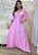Vestido Longo Rosa de Viscose Feminino com Decote V e Elastec nas Costas – Leve e Elegante - Imagem 1
