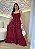 Vestido Longo Bordô de Poá em Viscose com Alças e Lastex – Romântico e Elegante - Imagem 1