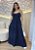 Vestido Longo Azul Marinho de Poá em Viscose com Alças e Lastex – Romântico e Elegante - Imagem 1