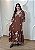 Vestido Longo Feminino Marrom Estampado em Viscose com Decote V e Manga Bufante – Elegância e Leveza - Imagem 1