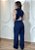Conjunto Feminino Alfaiataria Azul Marinho com Cropped Gola Alta Costas Abertas e Calça Reta Elegante - Imagem 2
