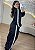 Conjunto Moletom  Feminino Preto Casual com Jaqueta Zíper e Calça Wide Leg Listrado - Imagem 2