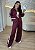Conjunto Moletom  Feminino Vinho Casual com Jaqueta Zíper e Calça Wide Leg Listrado - Imagem 1