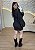 Vestido Curto Preto Feminino Drapeado em Poliamida - Imagem 2