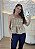 Blusa Peplum Xadrez Nude Feminina de Alça - Imagem 1