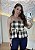 Blusa Peplum Xadrez Preta Feminina de Alça - Imagem 1
