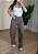 Calça Jeans Ballon Marrom com Listras - Imagem 1