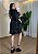 Vestido de Viscolinho Preto com Decote V - Manga 3/4 e Elastico na Cintura - Imagem 2