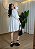 Vestido de Viscolinho Branco com Decote V - Manga 3/4 e Elastico na Cintura - Imagem 2