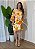 Vestido Feminino de Um Ombro Só em Viscolinho com Amarração na Cintura - Laranja com Flores - Imagem 1