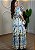 Vestido Feminino Manga Decote V Estampado Azul - Imagem 2
