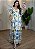 Vestido Feminino Manga Decote V Estampado Azul - Imagem 1