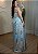 Vestido Crepe de Seda - Estampa Azul Bebê com Laranja - Imagem 2